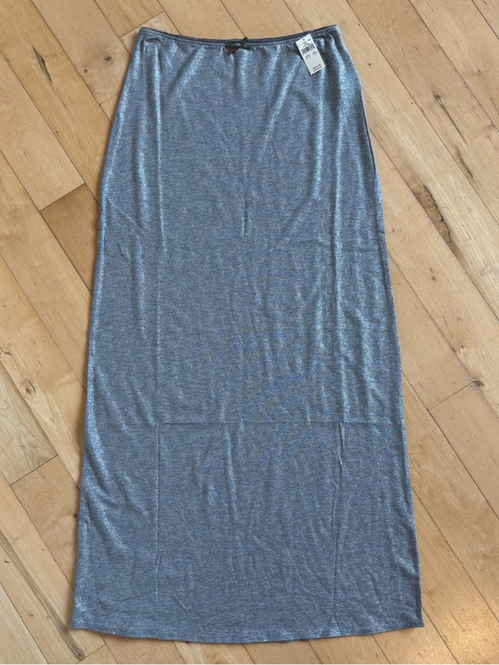 AERIE Real Soft Stretch Maxi Skirt Grey Sparkle Bow Accent Elastic Waist Size XS - Picture 6 of 9